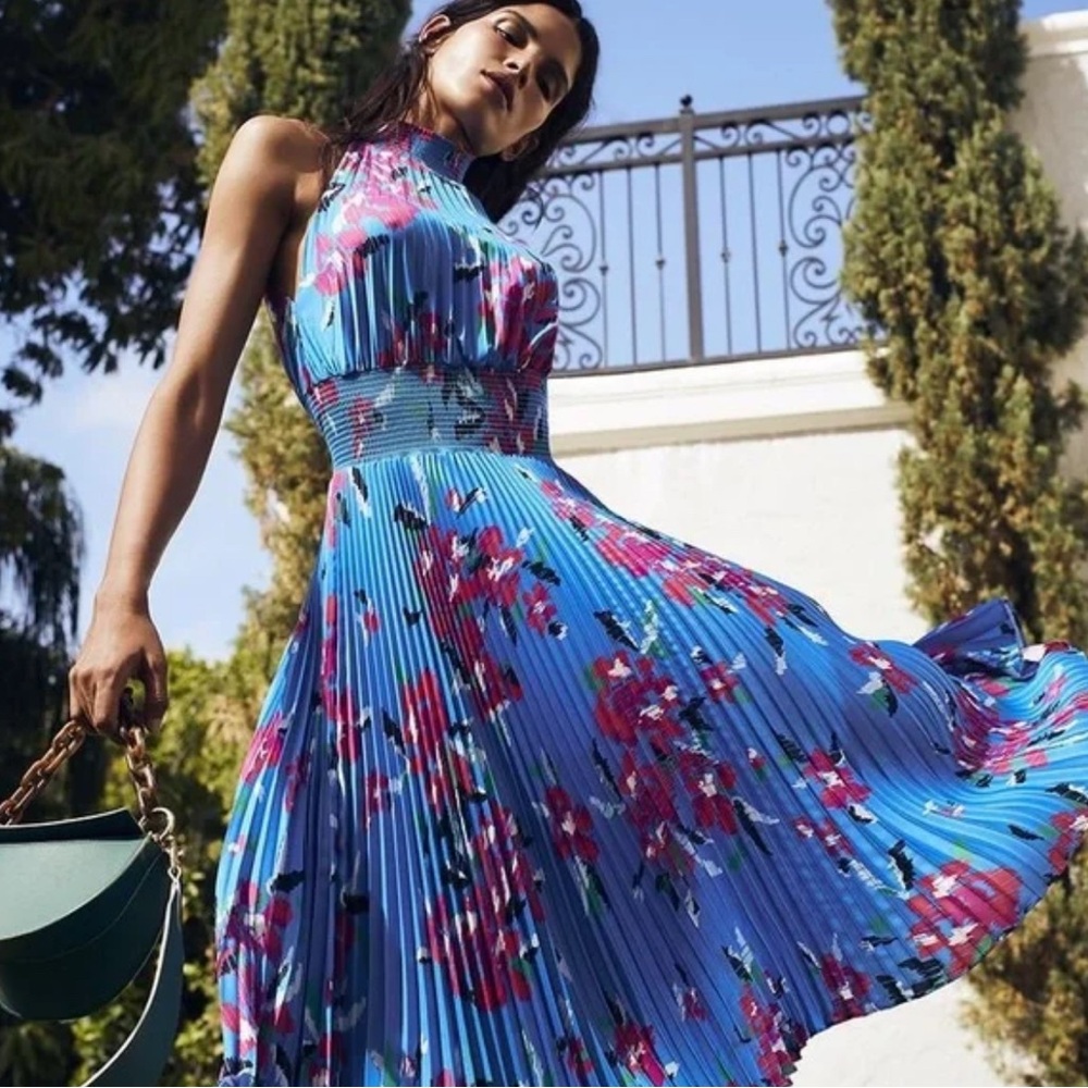 A.L.C. Blue Renzo Floral Pleated Dress